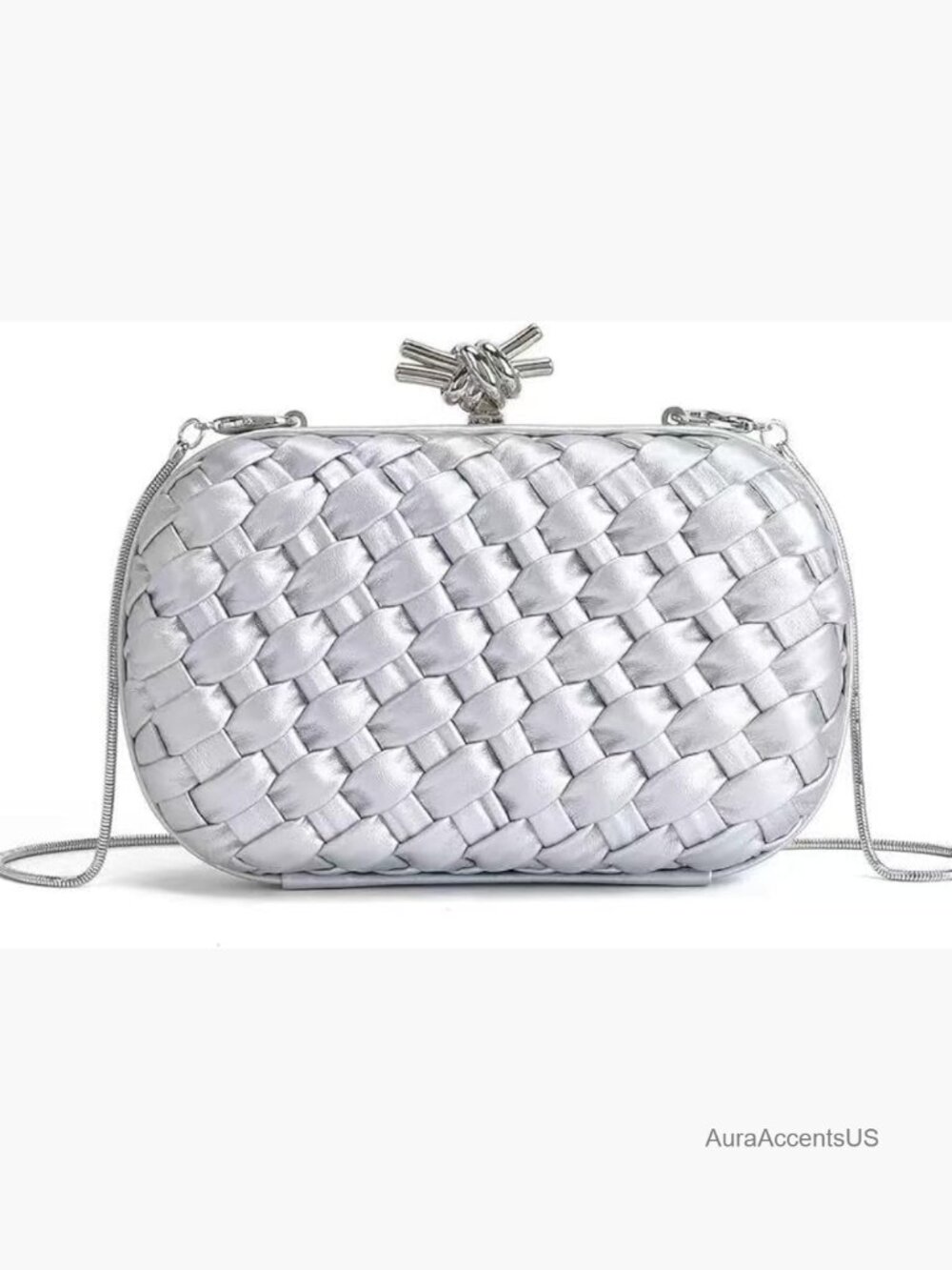 Structured Woven Clutch Evening Bag with Chain Strap